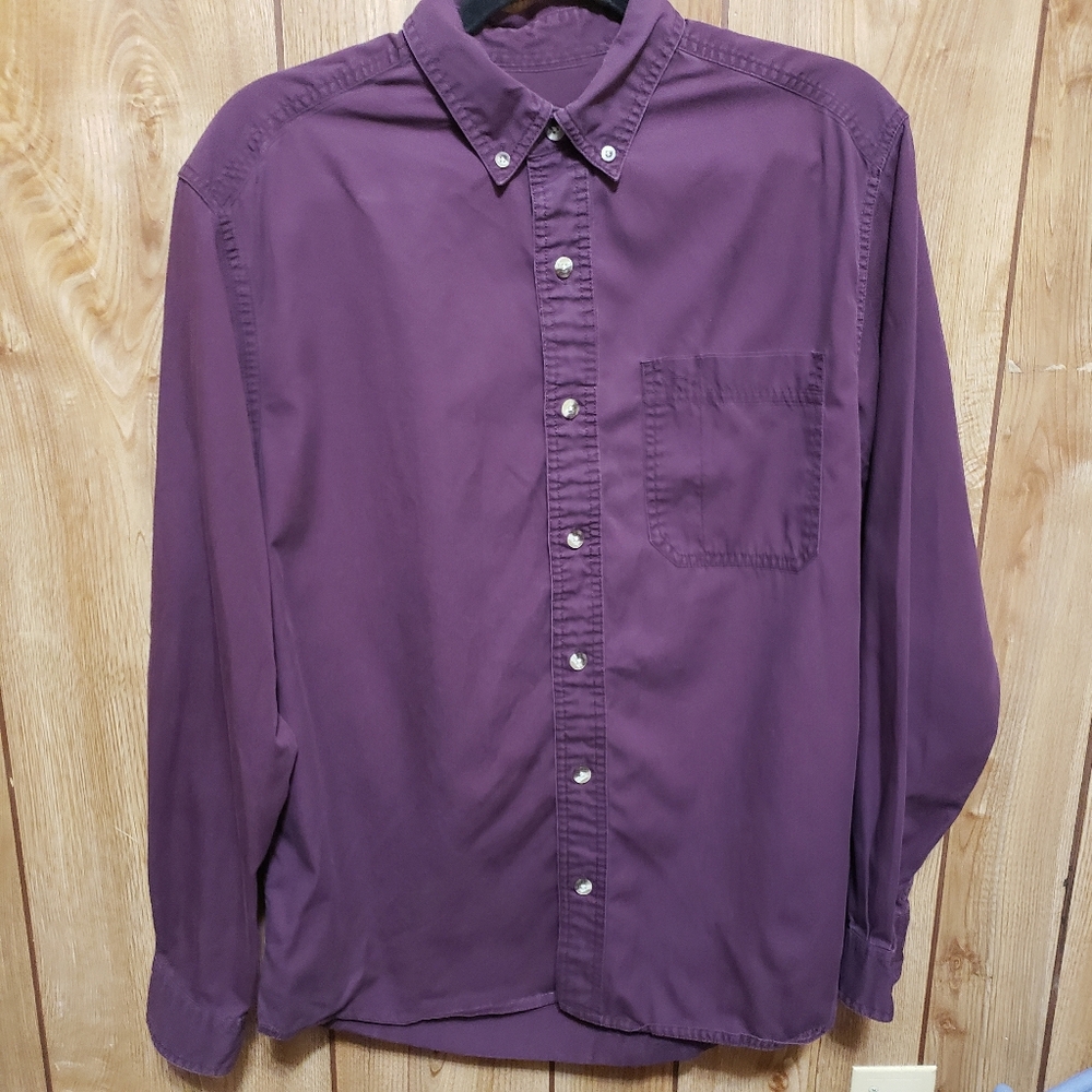 Eddie Bauer Mens Sm Long Sleeve Full Button Shirt Eggplant 100% Cotton